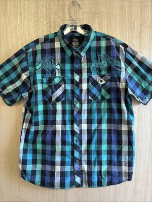 Camisa De Colección Route 66 Tribal Bordada a Cuadros Para Hombres XL Multicolor Abotonada Foto 1 de 4