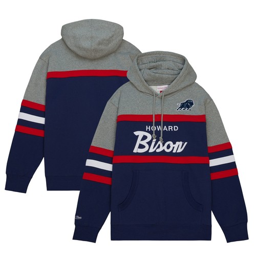 Felpa con cappuccio pullover uomo Mitchell & Ness Navy Howard Bison Head Coach