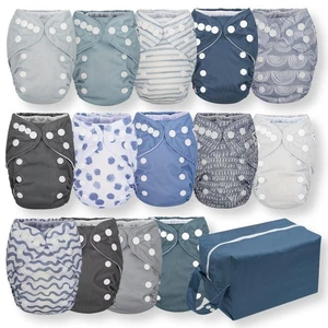 Paquete de 14 pañales de tela todo en uno para recién nacidos con cápsula de pañales para almacenamiento limpio - con... - Imagen 1 de 9