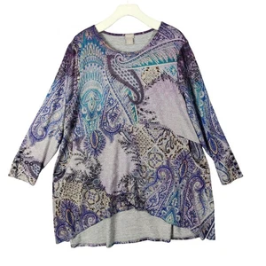 Chicos Damen 4 US Plus XXL bescheiden Strick lila blau Paisley Tunika Top Bluse - Bild 1 von 7