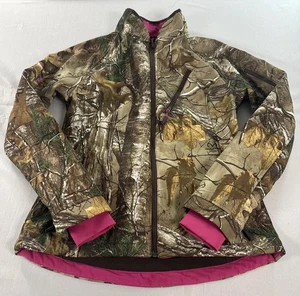 Realtree Camo Jacket Women Medium Brown Pink Xtra Softshell Zip Fleece Lined - Picture 1 of 10