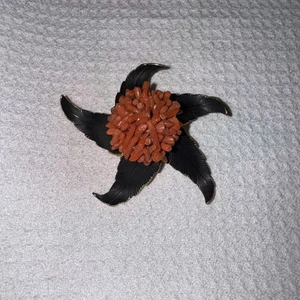 Sandor Co. Vintage Star Floral Black Orange Gold Brooch 2-3/4” - Picture 1 of 6
