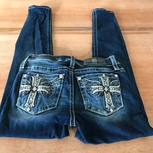 Miss Me Skinny Jeans Damen 25 Blau Mid Rise Gothic Gross Strass Stretch - Bild 1 von 16