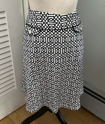 J MCLAUGHLIN Mujer Falda 8 Negro Blanco Geométrico Catalina Tela Elastizada Preppy Foto 1 de 4