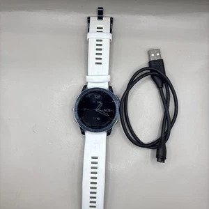 Garmin Fenix 7  Sapphire Solar Mineral Blue DLC Titanium with Whitestone Band - Picture 1 of 14