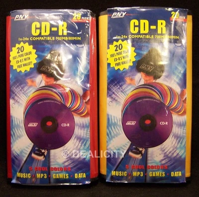 PNY 2x 20 CD-Wallet-Case + 40 MultiColor CD-R 52x 80min 700 MB Recordable Discs - Image 1 of 3