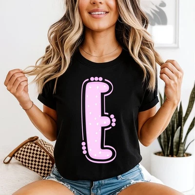 Letra E alfabeto mujer camiseta lunares inicial camiseta - Imagen 1 de 2