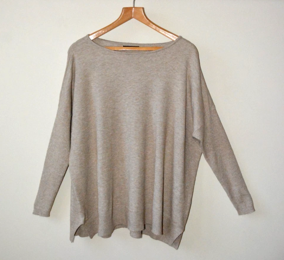 EX F&F OATMEAL MARL SOFT TIGHT KNIT CREW NECK OVERSIZED JUMPER SIZE 10 LEFT - Image 1 of 4