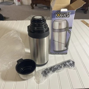 Stainless Steel Insulated Push & Pour Thermos 1 Liter Vacuum Carafe Hot Or Cold - Picture 1 of 13