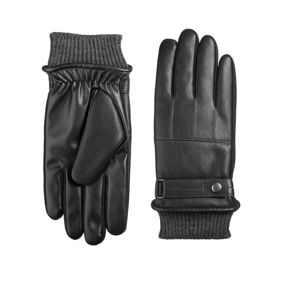 Guantes de invierno Isotoner de cuero sintético elegantes térmicos negros para hombre Foto 1 de 1