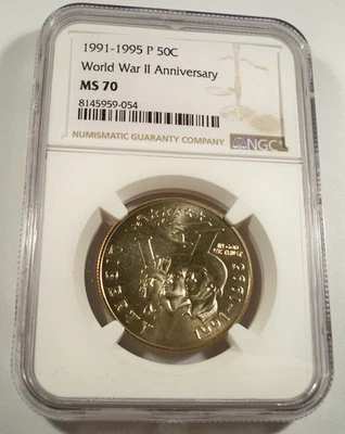 1991-1995 P 50c NGC MS70 WORLD WAR II HALF DOLLAR MS 70 - Image 1 of 4