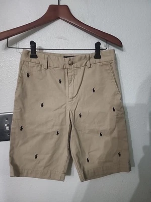 Polo Ralph Lauren Boys Shorts Size 12 Khaki Cotton Navy Blue Logo - Image 1 of 4