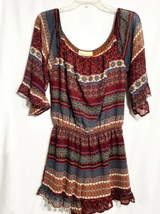 DAMEN-STRAMPLER KLEIN BUNT BEDRUCKT GEFÜTTERT 3/4 SLV ELASTISCHER AUSSCHNITT/TAILLE RÜSCHENSAUM - Bild 1 von 8