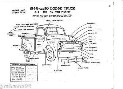 48 49 50 Dodge B-1 B-2 camioneta de 1/2 tonelada NOS panel de carrocería exterior número de pieza guía Foto 1 de 2