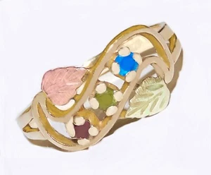 Black Hills Gold 10k Three Stone Leaves Ring Size 7 1/2 - Picture 1 of 6