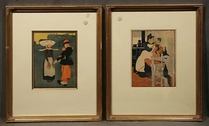 Par de estampados antiguos decorativos franceses del siglo XIX en rublo - Imagen 1 de 12