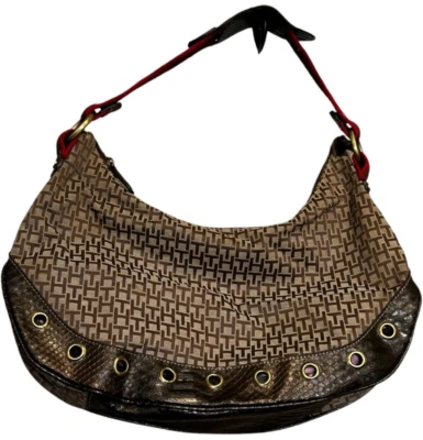 Tommy Hilfiger монограмма наплечная сумка сумка с короткими ручками Дамская сумка сумочка EUC - Изображение 1 из 4