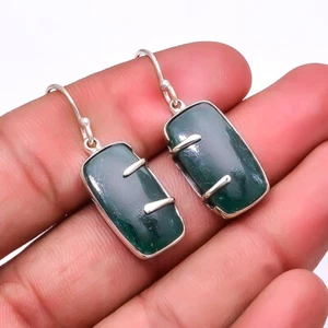 Natürlicher grüner Aventurin-Indien Edelstein 925 Sterlingsilber Ohrring 1,56" E9 - Bild 1 von 2