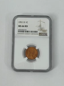 1951-D 1C Lincoln Wheat Cent NGC MS 66 RD. - Picture 1 of 3