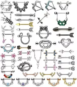1 x Nipple Bar / Shield - UK SELLER - 316L Surgical Steel - Barbell Piercing New - Picture 1 of 99