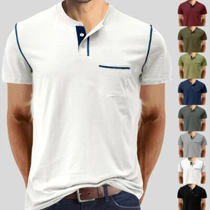 Herren Basic Top Kurzarm T-Shirt Sommer Unterhemd Henley Shirt mit Knopfleiste - Bild 1 von 28