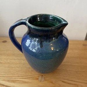 Earthenware Blue Green Studio Drip Glaze Pottery Jug Signed Jackie Giron? - Picture 1 of 11