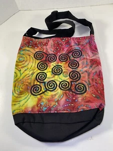 Handmade Crossbody Tote Purse Red Yellow Tie Dye Design Cat Print Lining - Picture 1 of 6