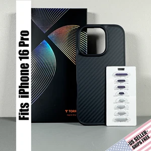 TORRAS Hülle für iPhone 16 Pro - Aramidfaser Schwarz | Magnet | Seitentasten - Bild 1 von 17