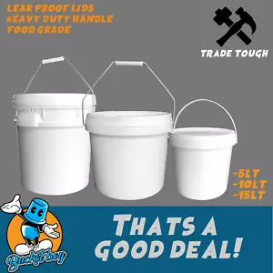 Pail Bucket with Lid Plastic Buckets White 5L 10L 15L - Picture 1 of 4