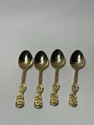 Four Gold Colored Stainless Steel Rose 4” Japan Spoons - Image 1 of 4