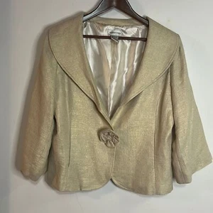 Newport News Blazer Women’s Size 14 Linen Blend Shawl Collar 3/4 Sleeve Jacket - Picture 1 of 7