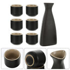 Japanese Sake Set Ceramic with Carafe &amp; 6 Cups Black for Home Restaurant