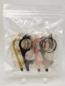 4pk Sanitary - No Touch Door Opener Tool Keychain Metallic Colors w/ Stylus - Picture 1 of 2