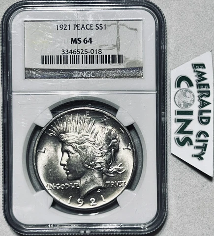 💎1921 HIGH RELIEF PEACE “90% SILVER” DOLLAR NGC CERTIFIED MS64 NICE LUSTER WOW! Cover