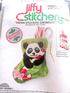 Vtg 70s Crewel Jiffy Stitchery Kit PANDA stocking ornament 4.5" NIP - Picture 1 of 2