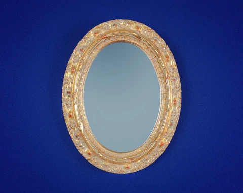 Small Vintage Decorative Distressed Giltwood Wall-Hanging Oval Mirror Cover
