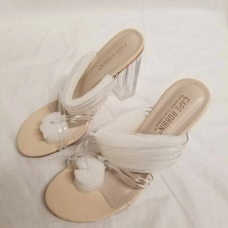 Sandalias Cape Robbin Capri para mujer 9 desnudas transparentes sin cordones anillo tacones bloque Foto 1 de 4