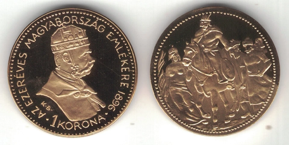 MONEDA HUNGRÍA 1 CORONA PROOF 1896 KB AÑO RESTRIKE LATÓN Foto 1 de 1