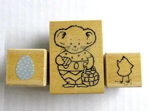 Easter Rubber Stamps Lot 3 Mouse Easter Basket Baby Chick Egg Hero Arts Watkins - Picture 1 of 13