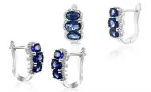 Created Diamond Sapphire Earrings in a White Gold Setting, 5.22 CTW, New in Box - Picture 1 of 5