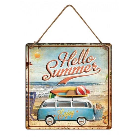 Country Metal Tin Sign Wall Art Embossed Kombi Hello Summer - Image 1 of 1