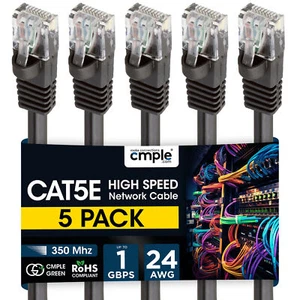 5PCS Cat5e Network Cable 1.5-15ft Ethernet LAN Cord for Gaming & Streaming Black - Picture 1 of 11