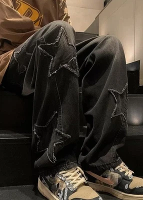 Pantalón gris con estrellas y rayas Y2K para hombre Foto 1 de 3