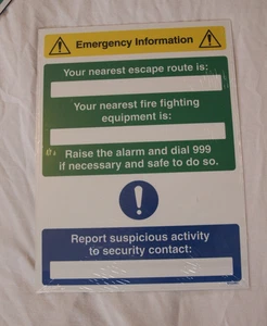 EMERGENCY INFORMATION - New 300mm x 400mm Plastic Safety sign - Picture 1 of 1