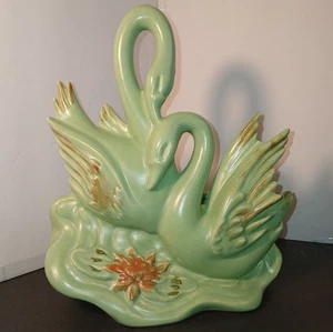 Large 1961 Hull Pottery #81 Twin Swans Planter 11x9" Sea Green Capri Ceramic USA - Picture 1 of 17