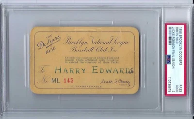 1956 Jackie Robinson Final Season Ebbets Field Season Ticket Pass  PSA — 第 1/3 张图片