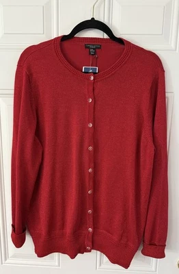 Cárdigan Carol Little Woman 2X Rojo Metálico Manga Larga Botón Cuello Redondo Nuevo con Etiquetas Foto 1 de 4