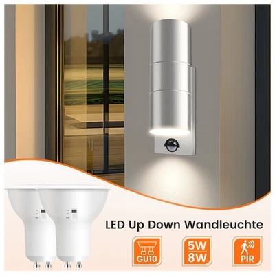 LED Außenleuchte Bewegungsmelder Flurlampe Edelstahl Wandlampe GU10 CCT Spot - Bild 1 von 4