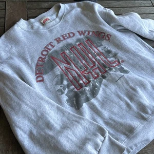 Vintage 90s Made In USA NHL Detroit Red Wings Gray Sweatshirt Nutmeg Mills Gr. L - Bild 1 von 7