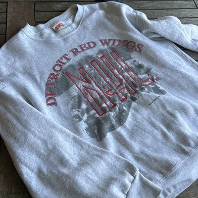 Sudadera De Colección Años 90 Hecha en EE. UU. NHL Detroit Red Wings Gris Nutmeg Mills Talla L Foto 1 de 4